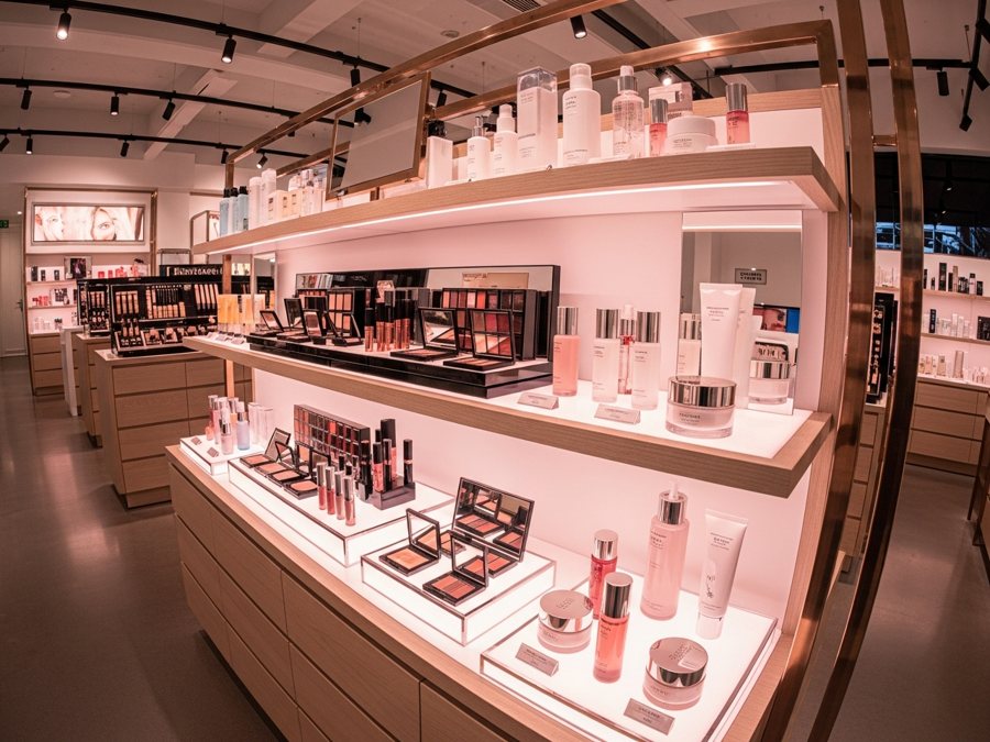 Tienda de belleza con maquillaje y cuidado de la piel