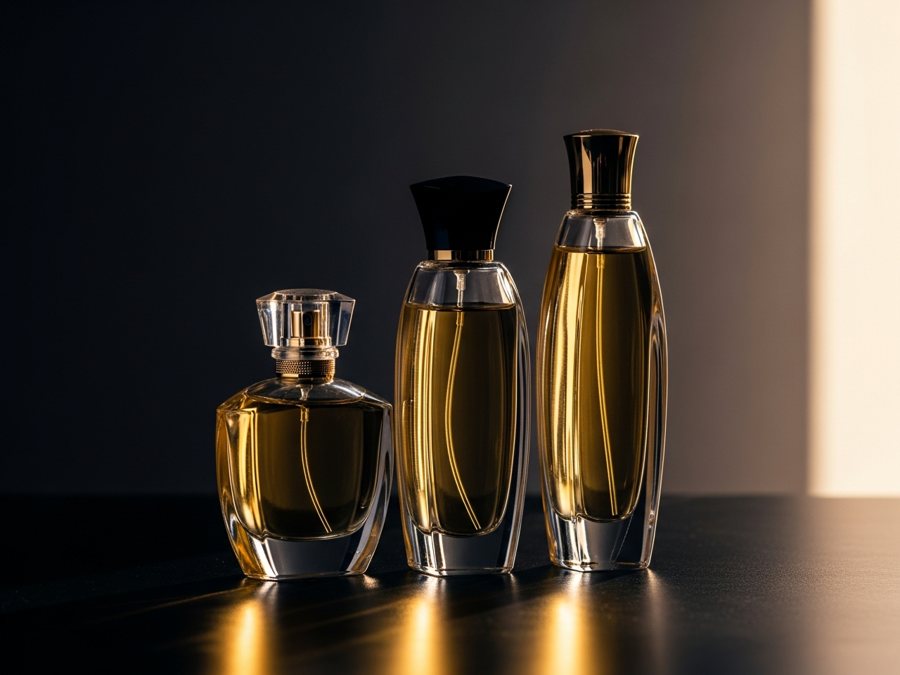 Perfumes con iluminación cálida dramática